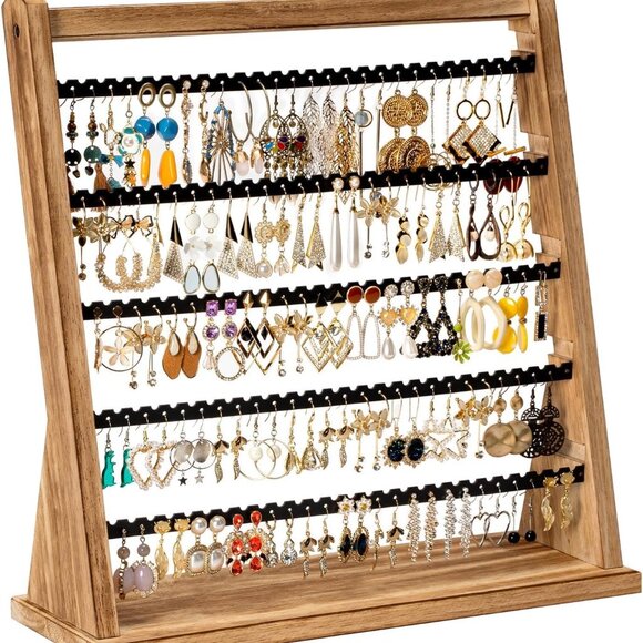 Earring Holder Organizer Rustic Wood Earring Holder Stand 5 Layer Jewelry Hold